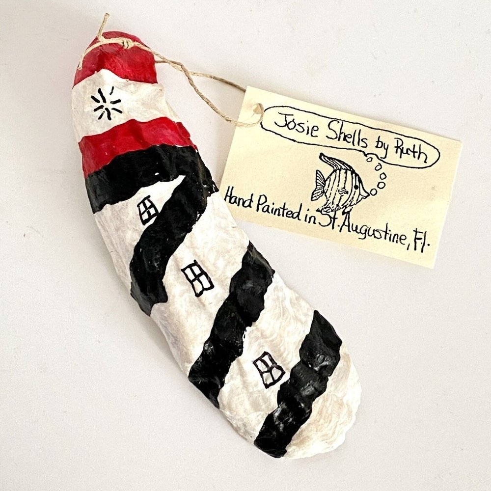 Oyster Shell Lighthouse Hand Painted Ornament Josie Shells by Ruth Florida NWT